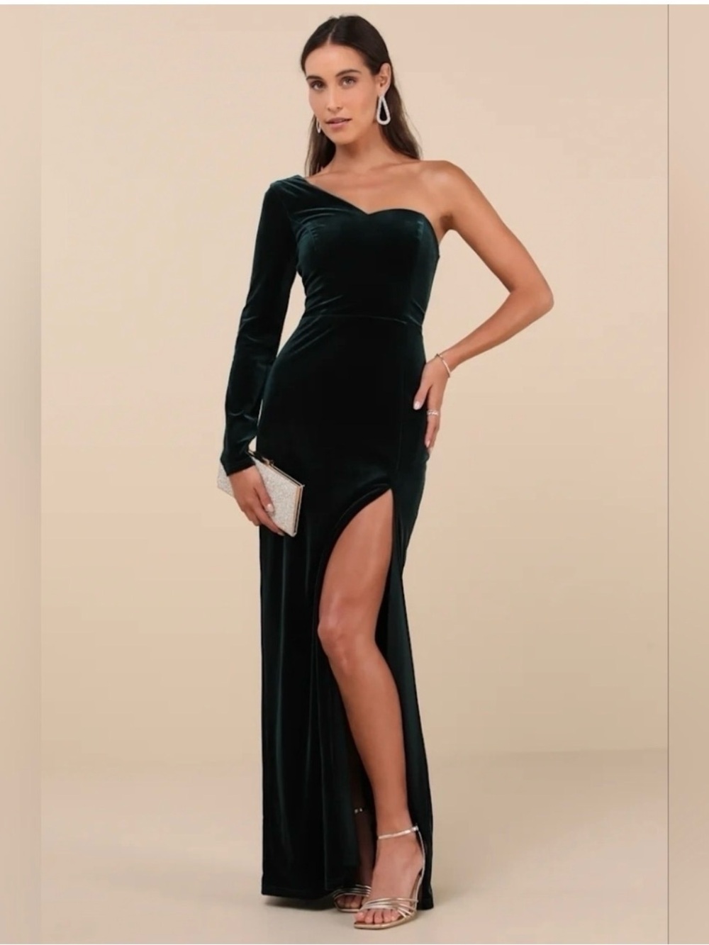 Emerald green velvet full length dress